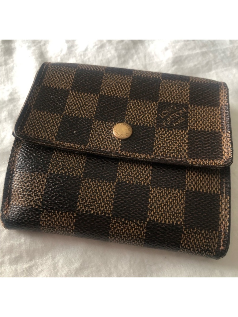 Louis Vuitton Brown Damier Compact Bi-Fold Wallet with Gold Snap
